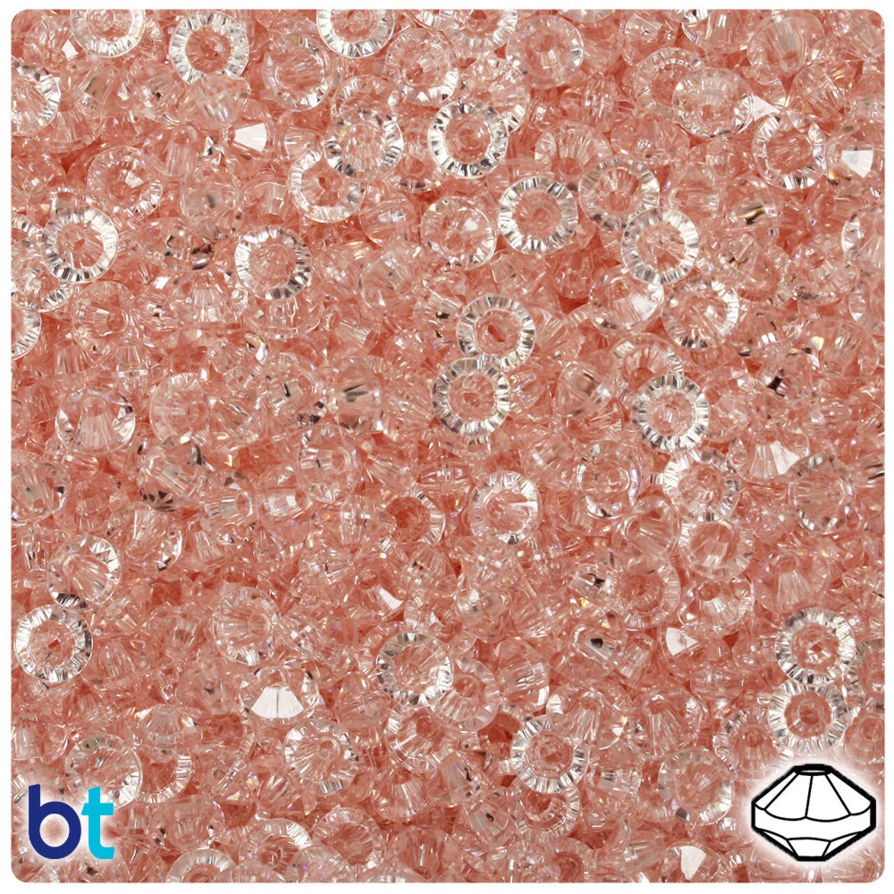 BeadTin Light Coral Transparent 6mm Faceted Rondelle Plastic Craft Beads (1350pcs)